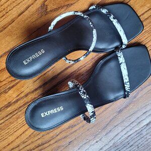 Express Double Band Block Heel‎ Black/White Snakeskin